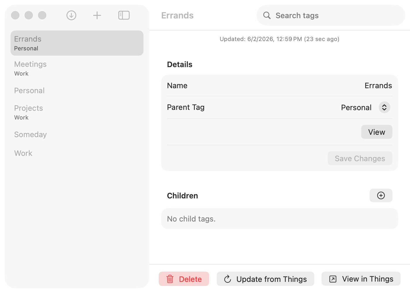 ThingsTagManager content view screenshot